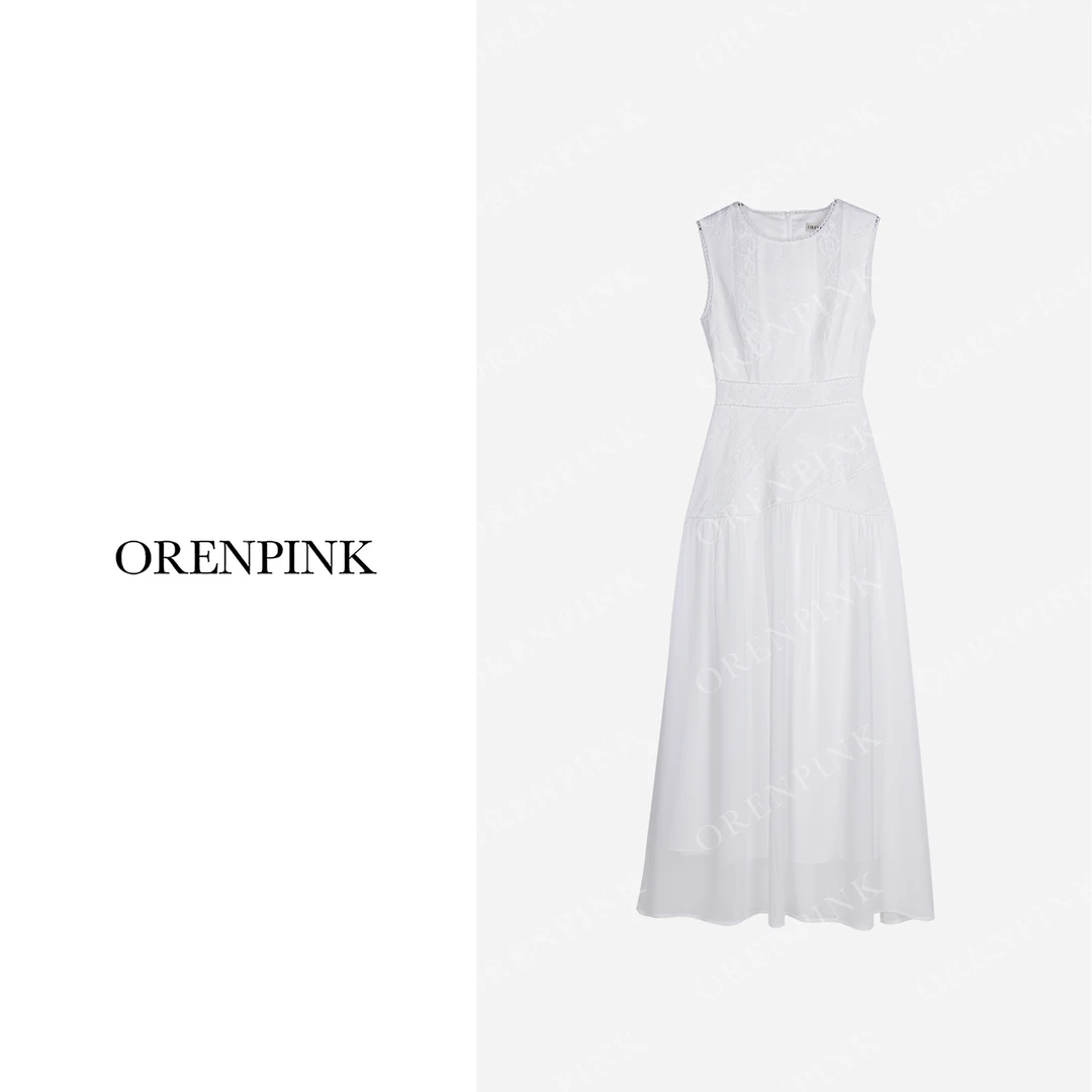 OREN PINK/奥粉25年新款春夏款“白昼絮语”艺术光影气质女装连衣裙