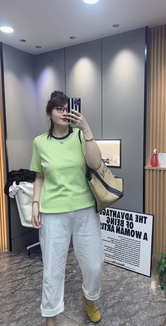 岩岩家两色休闲棉短袖上衣