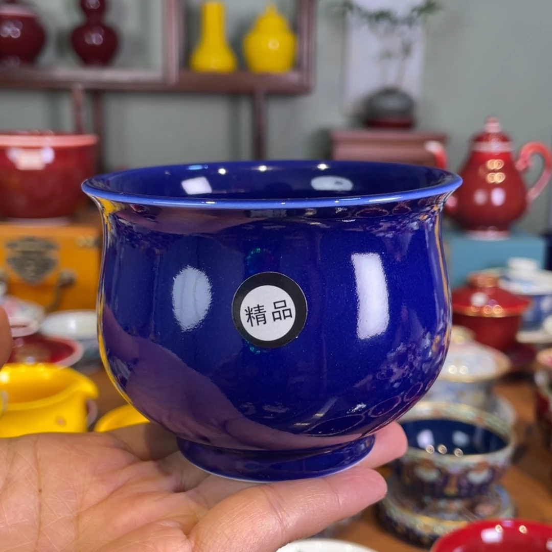 清欢雅玩原矿霁蓝大福桶杯