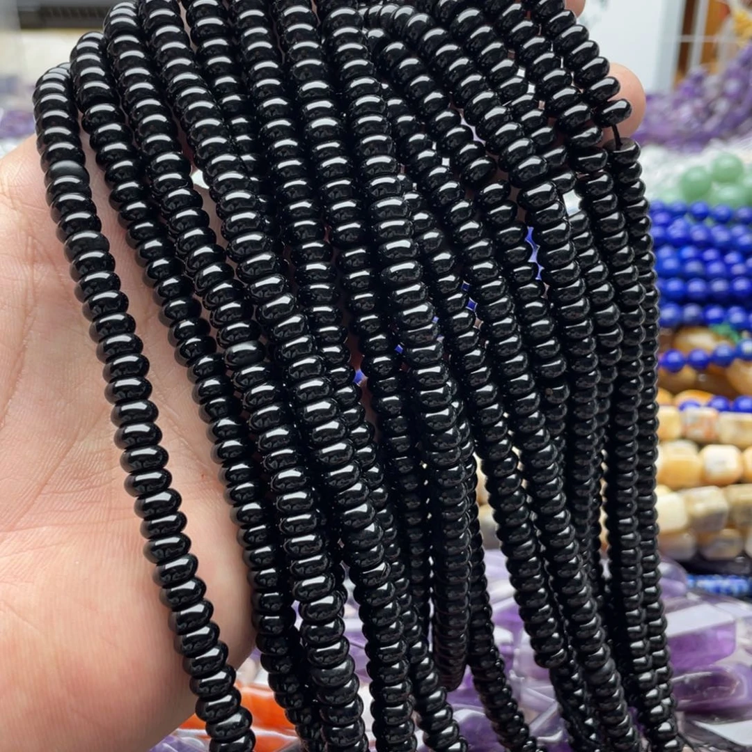 玛瑙/玉髓合金珠宝半成品一条装卡7+mm黑玛瑙算盘珠
