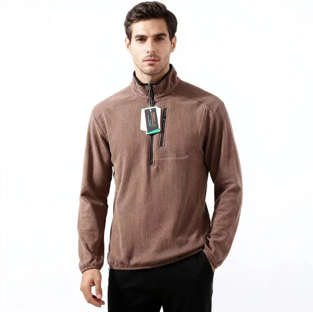 户外男装春秋半拉链立领套头长袖抓绒卫衣 24022