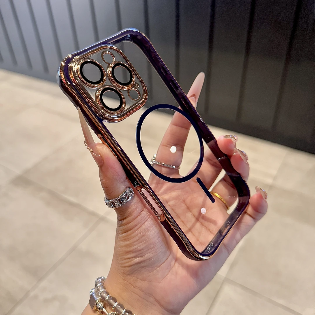 透明硬壳磁吸充电iPhone14手机壳苹果14proMax超薄13透明电镀12套