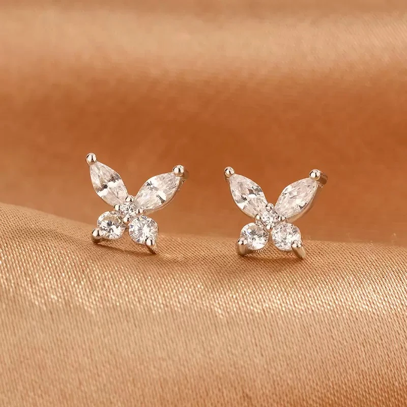 925银合成锆石耳饰 【1679】a.m气质简约蝴蝶耳钉