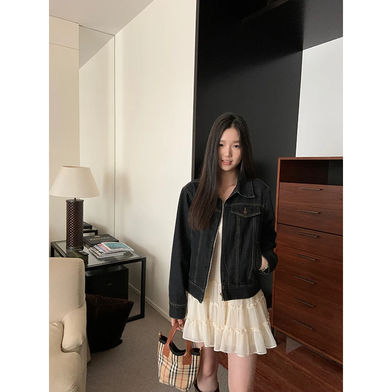 王少女的店【现】黑色韩版休闲牛仔外套春季宽松百搭上衣 S30495S51