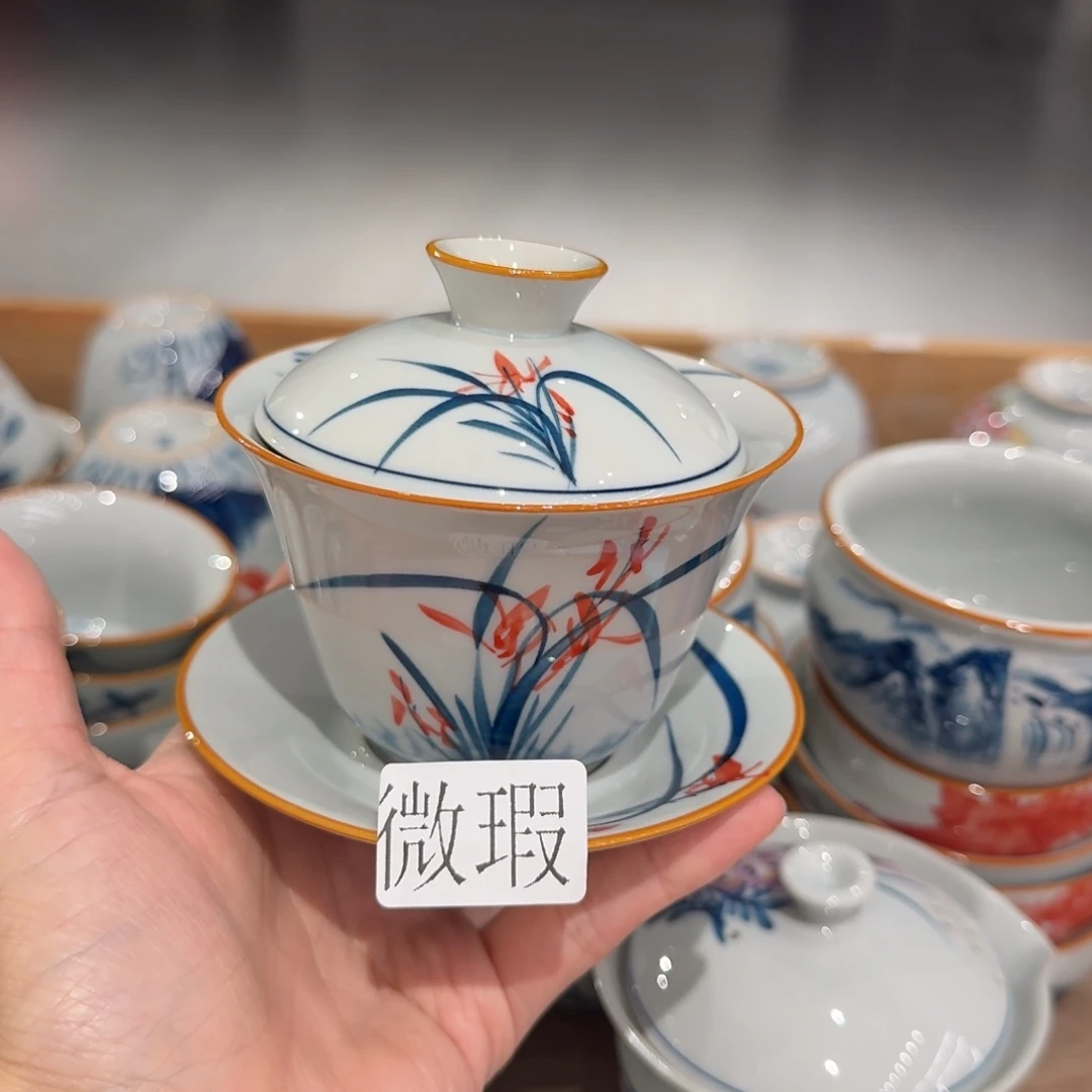 釉下手绘茶具微瑕