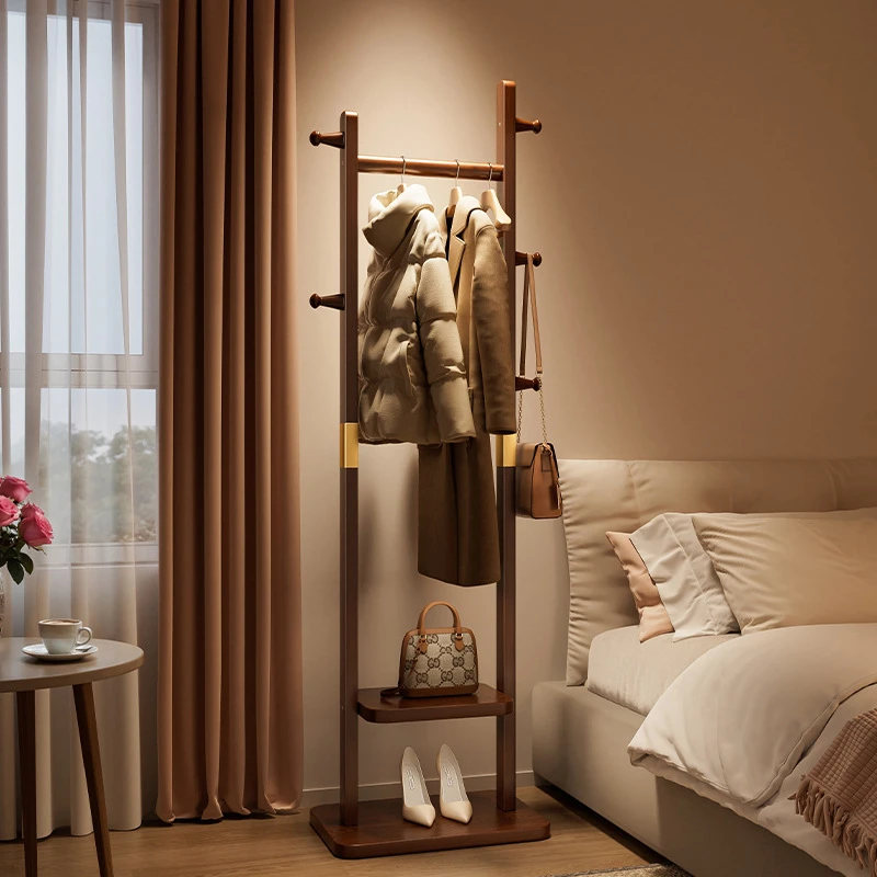 实木衣帽架落地挂衣服架子加厚挂衣架结实耐用卧室立式衣服收纳架