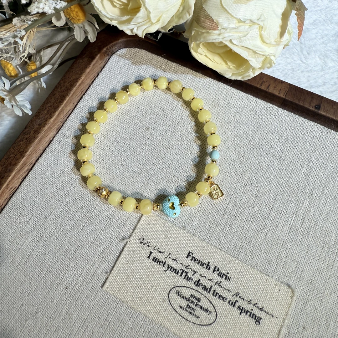 天然蜜蜡老型小奶串原矿松爱心手串