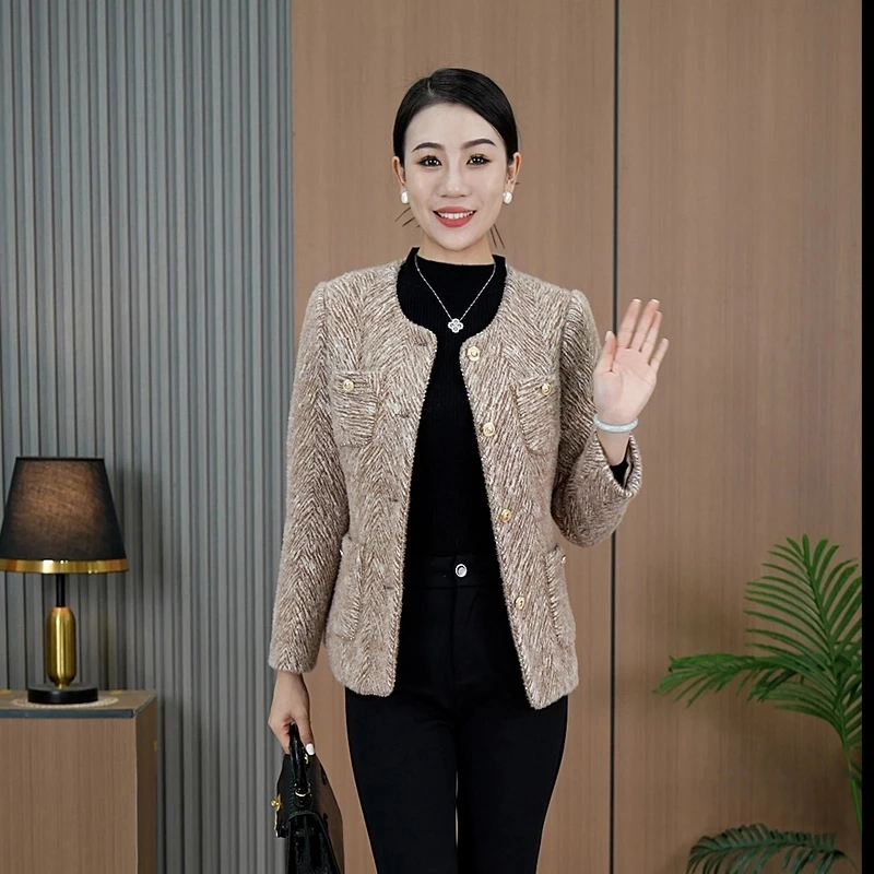 妈妈装新款显瘦保暖高级感毛呢小香风外套女