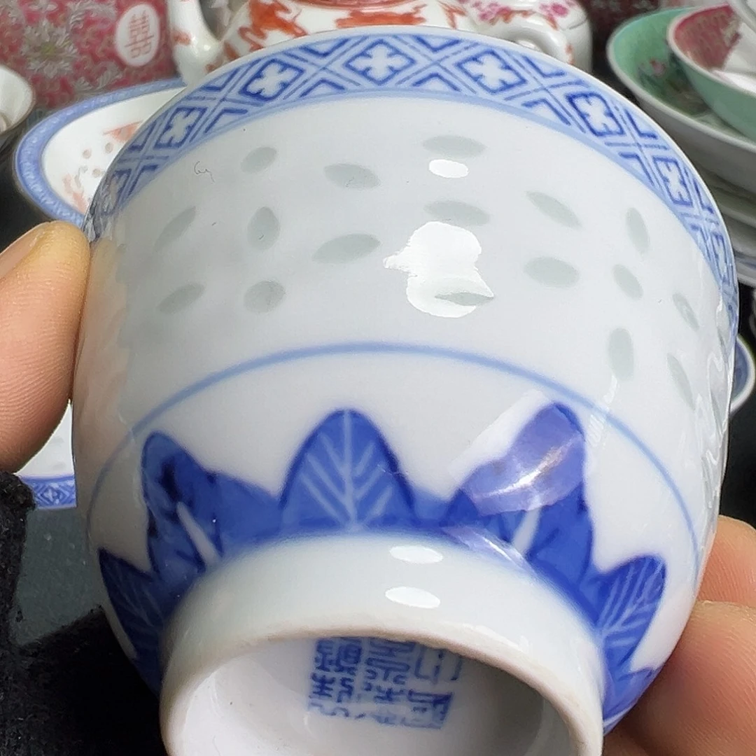 杯景德镇陶瓷青花玲珑二刚杯