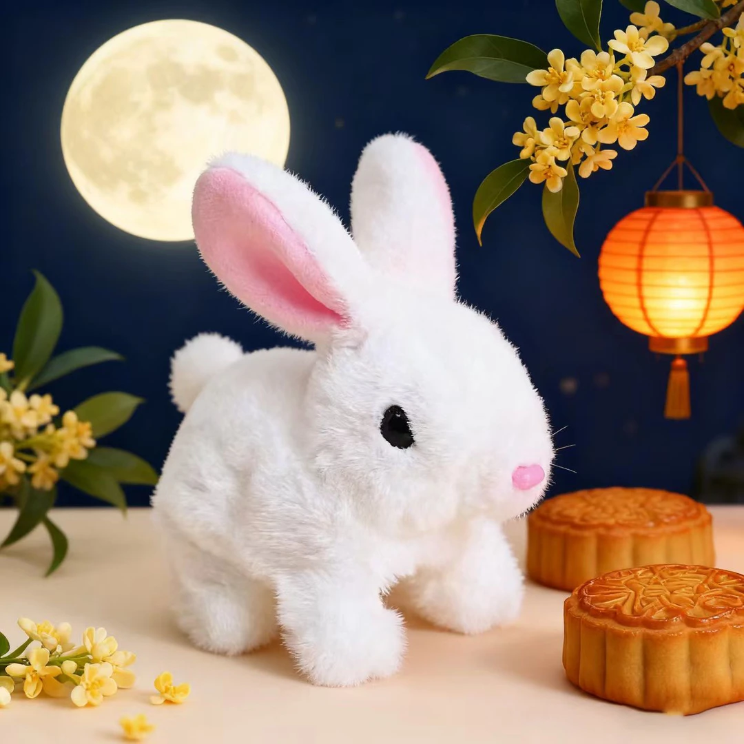 中秋节毛绒玩具兔子电动玩具会走会叫会抖耳朵仿真兔子女孩礼物