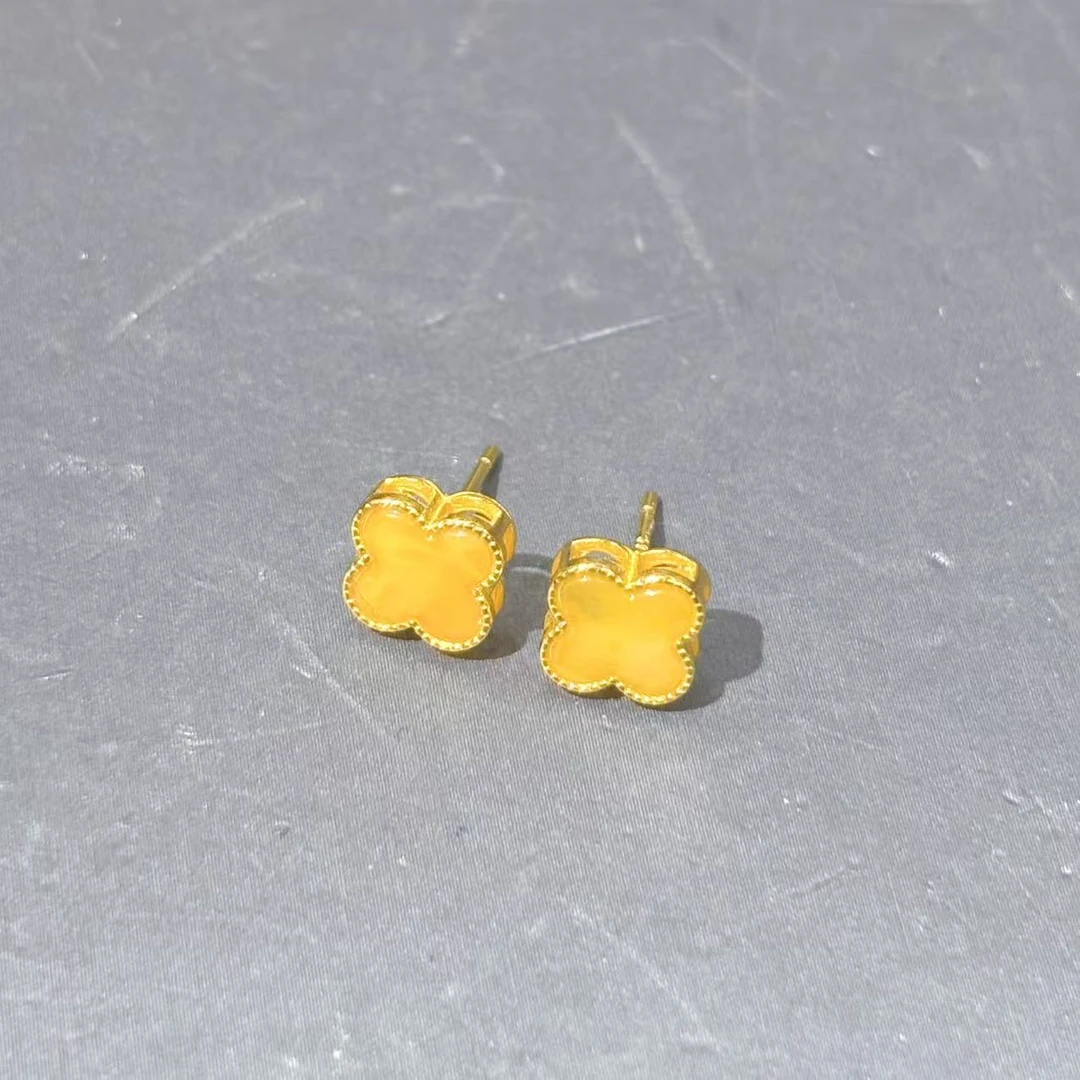 蜜蜡四叶草耳钉S925银XM1045