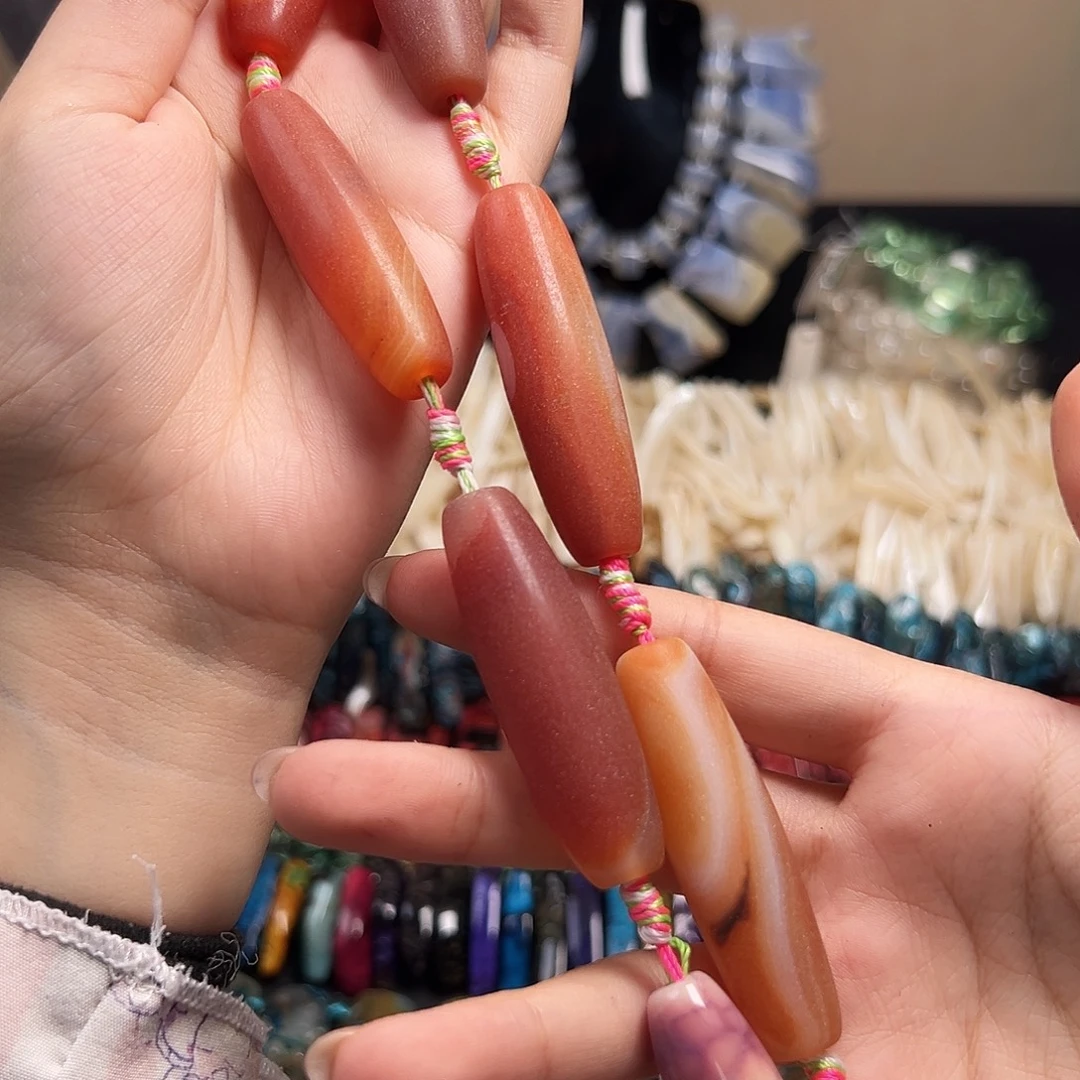 玛瑙/玉髓合金珠宝半成品B347红缠丝玛瑙天珠51.6*14.4mm