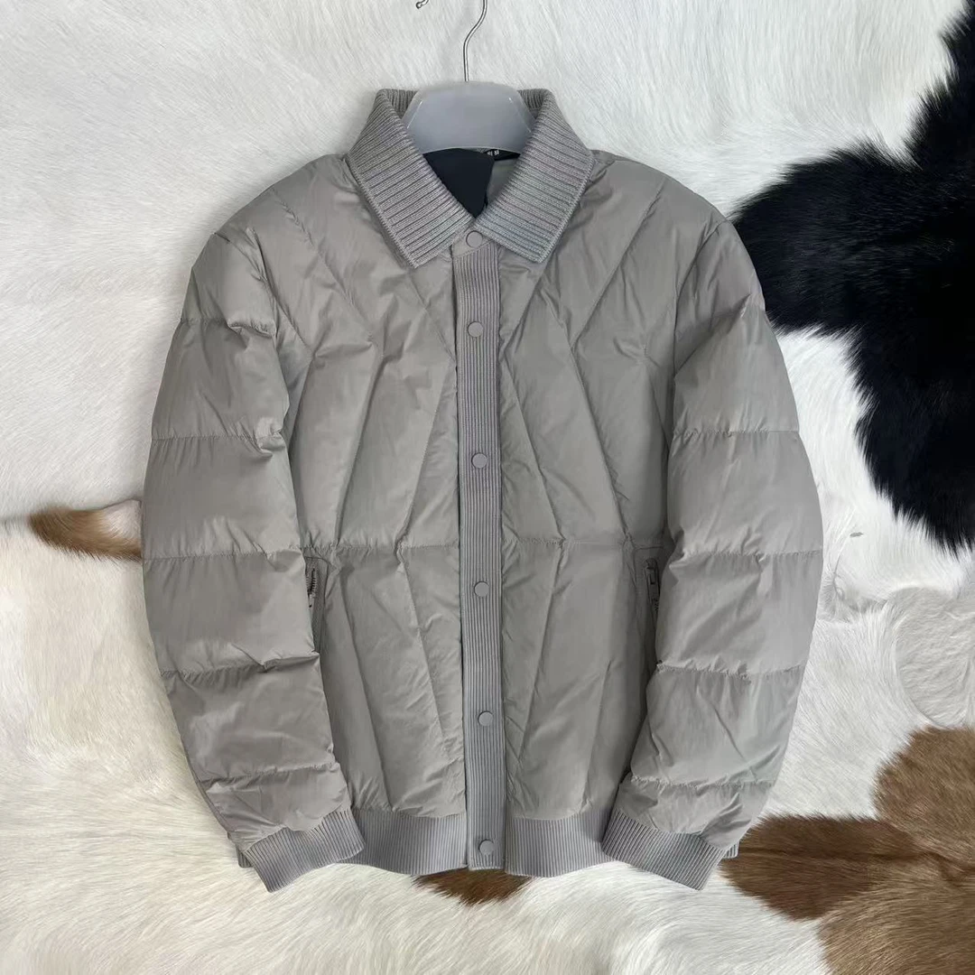大厂货源细节拉满85%白鸭绒 男士针织拼接羽绒服外套开衫上衣5021