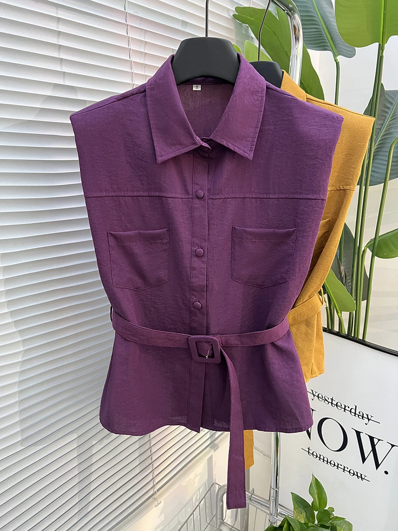 法式腰带收腰无袖衬衫女轻奢高级感chic别致上衣独特时尚气质百搭