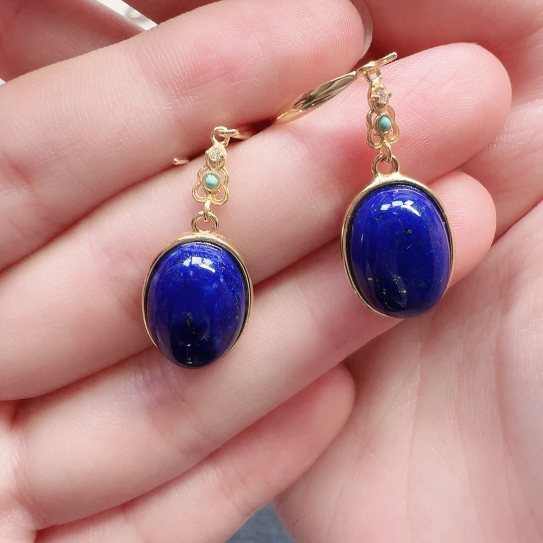 青金石银S925镶嵌耳饰79