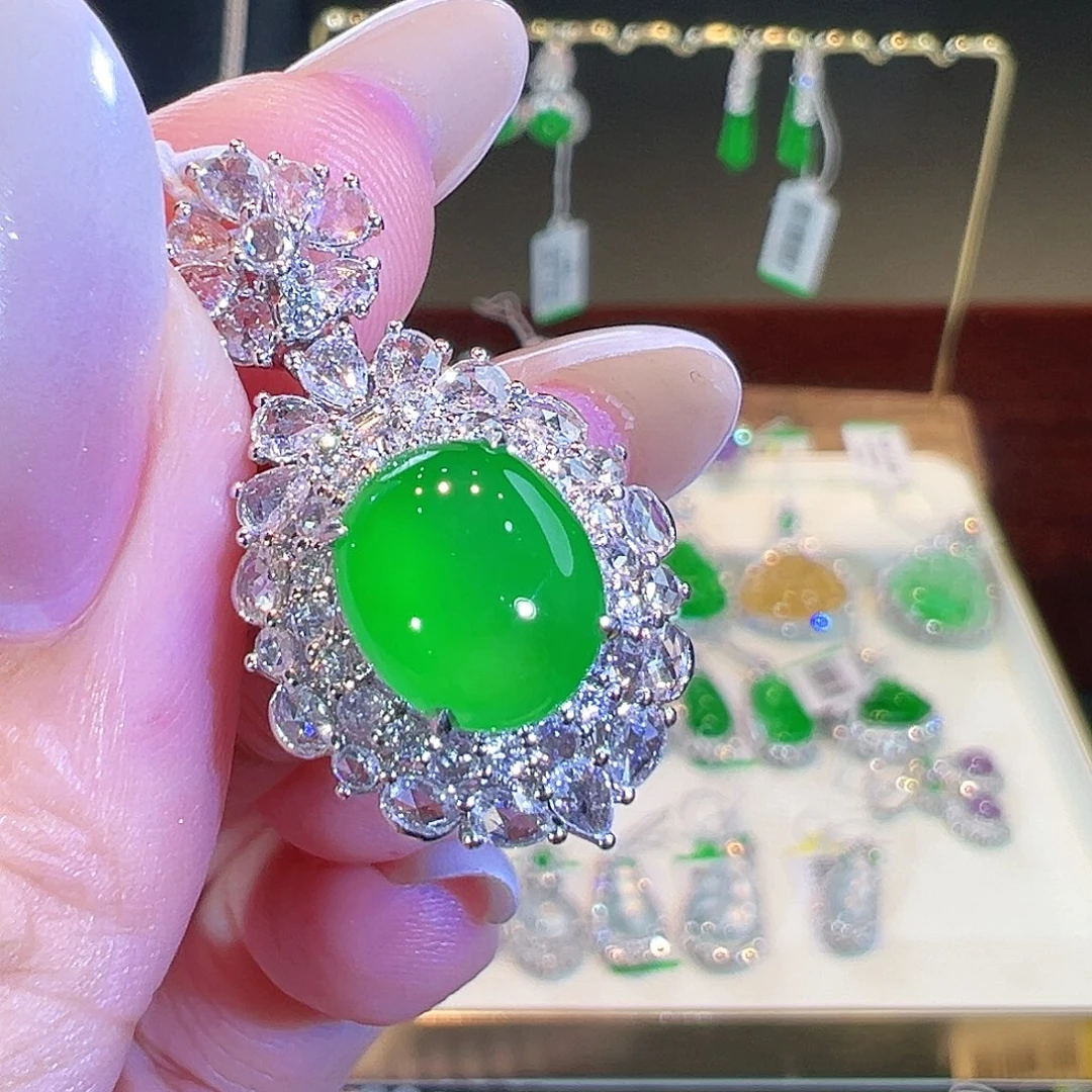 翡翠18K金镶嵌吊坠(不含链)翡翠