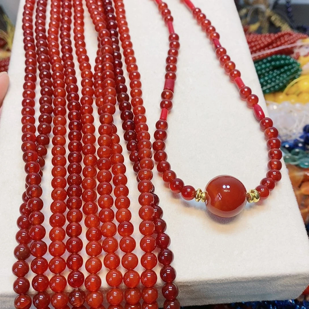 散珠玛瑙/玉髓A货红玛瑙一条6mm