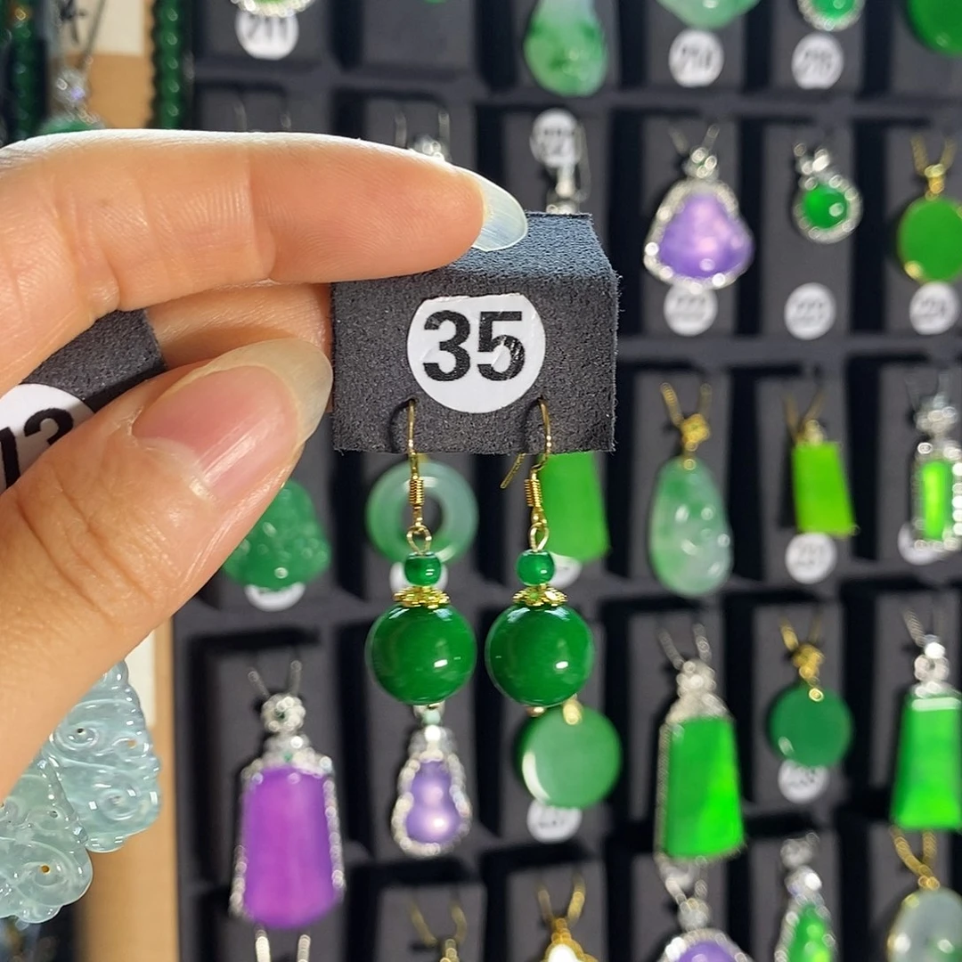 银S925镶嵌翡翠耳饰35