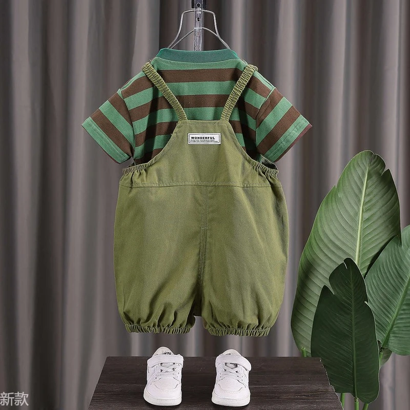 男童夏装休闲背带裤套装1一2-3岁宝宝分体洋气衣服小童短袖两件套