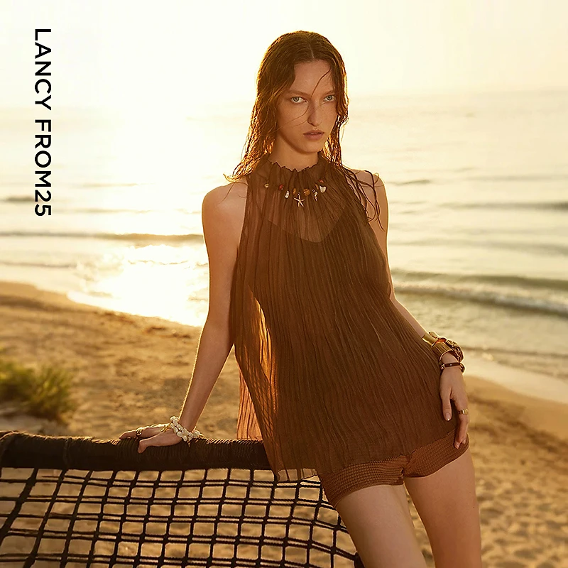 【漾25系列】朗姿无袖挂脖衬衫气质度假风百搭上衣2025年夏季新款