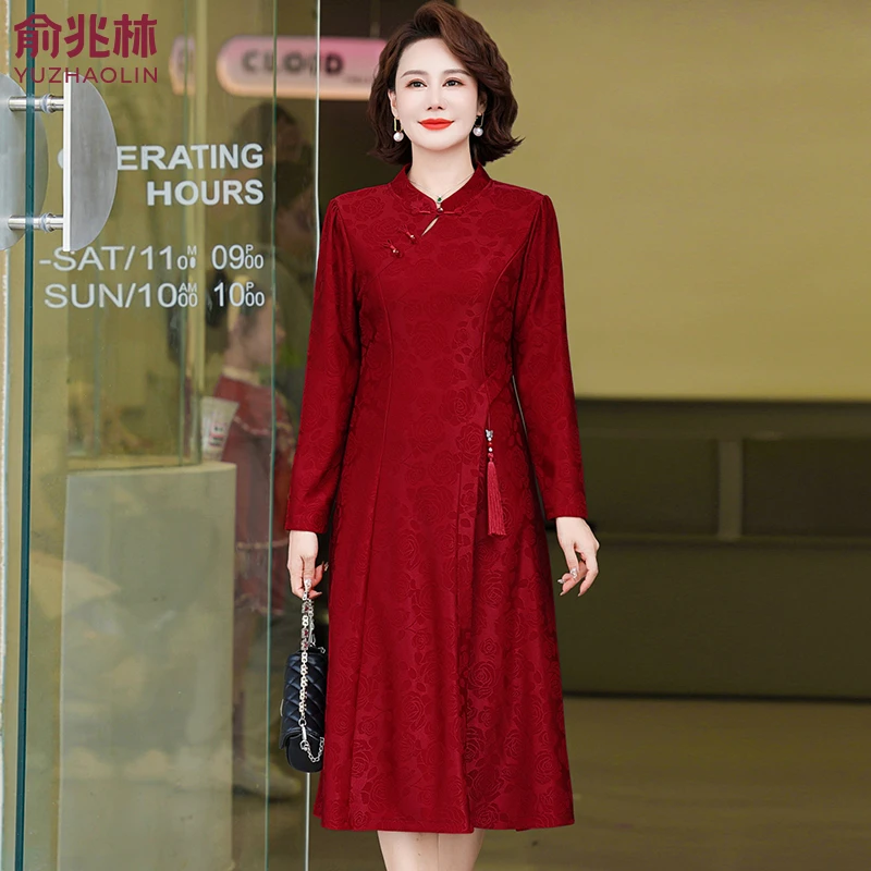 俞兆林喜婆婆婚宴装妈妈秋装连衣裙中老年女装春秋国风改良旗袍裙