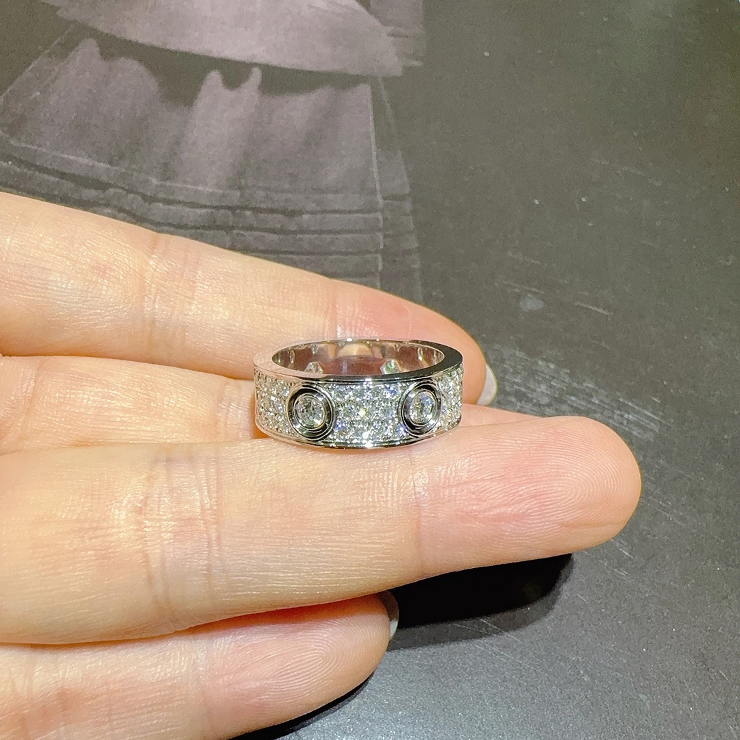 实验室培育钻石18K金白金镶嵌满钻培育钻石满天星戒指男女款R