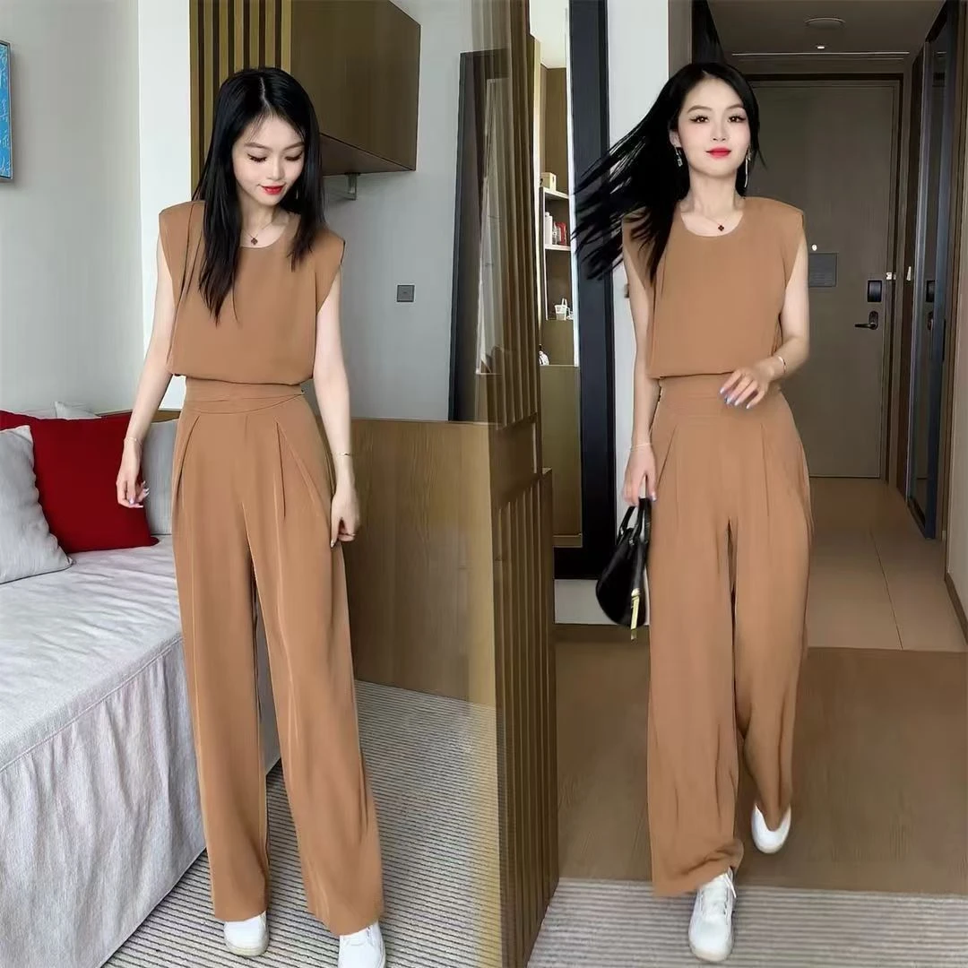 2025夏季新款时尚减龄网红垂感休闲套装女宽松遮肉显瘦两件套