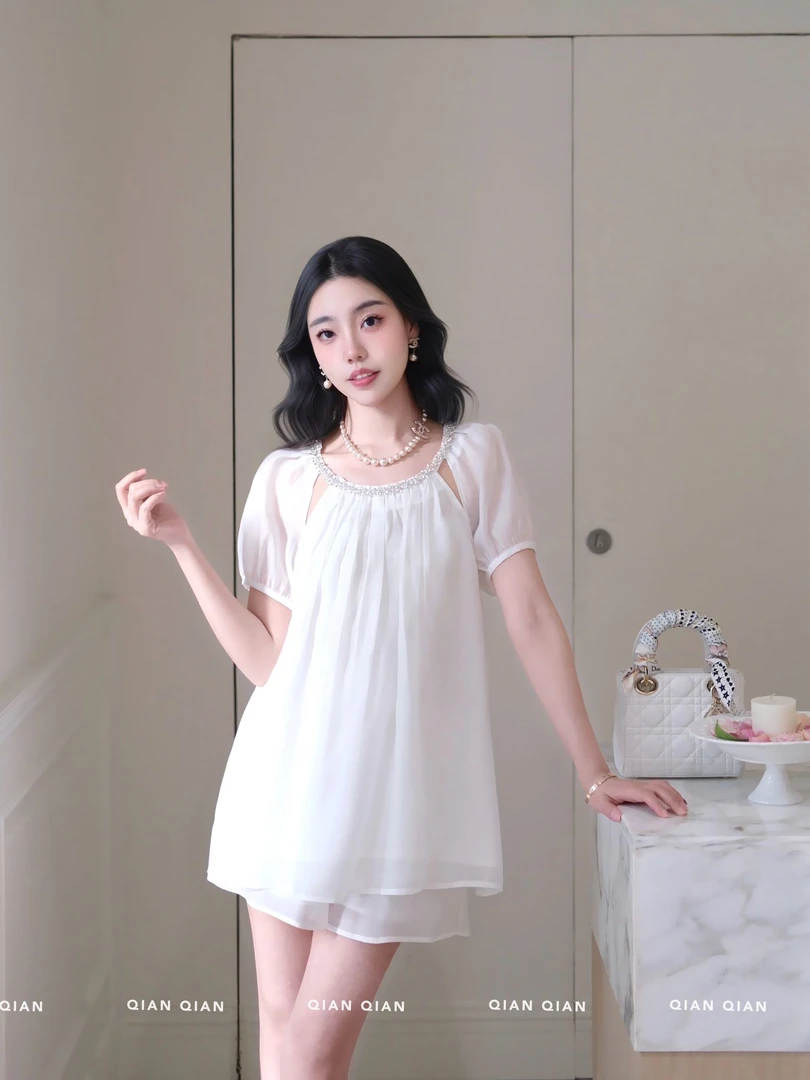 新款夏季防晒套装高定款天丝凉感松紧腰短裤钻领网红款小众设计感