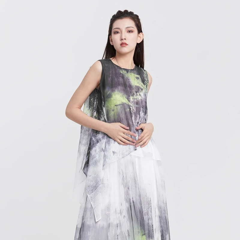 S·DEER圣迪奥女装圆领时尚百搭撞色晕染不规则无袖背心S22280603