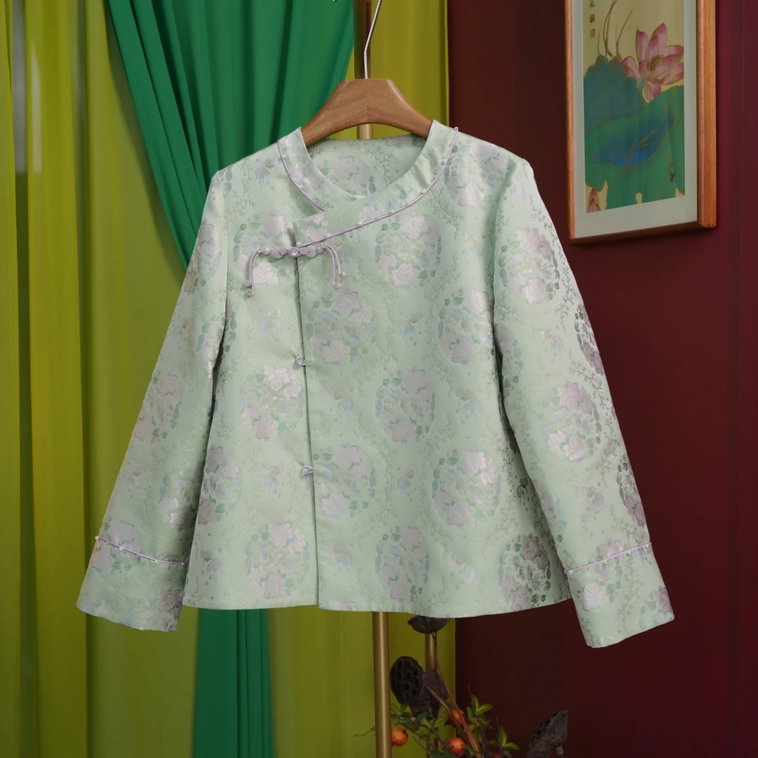 【闲庭序】李德喜·'金鱼满堂'带钢印斜襟桑蚕丝织金国风外套新中式