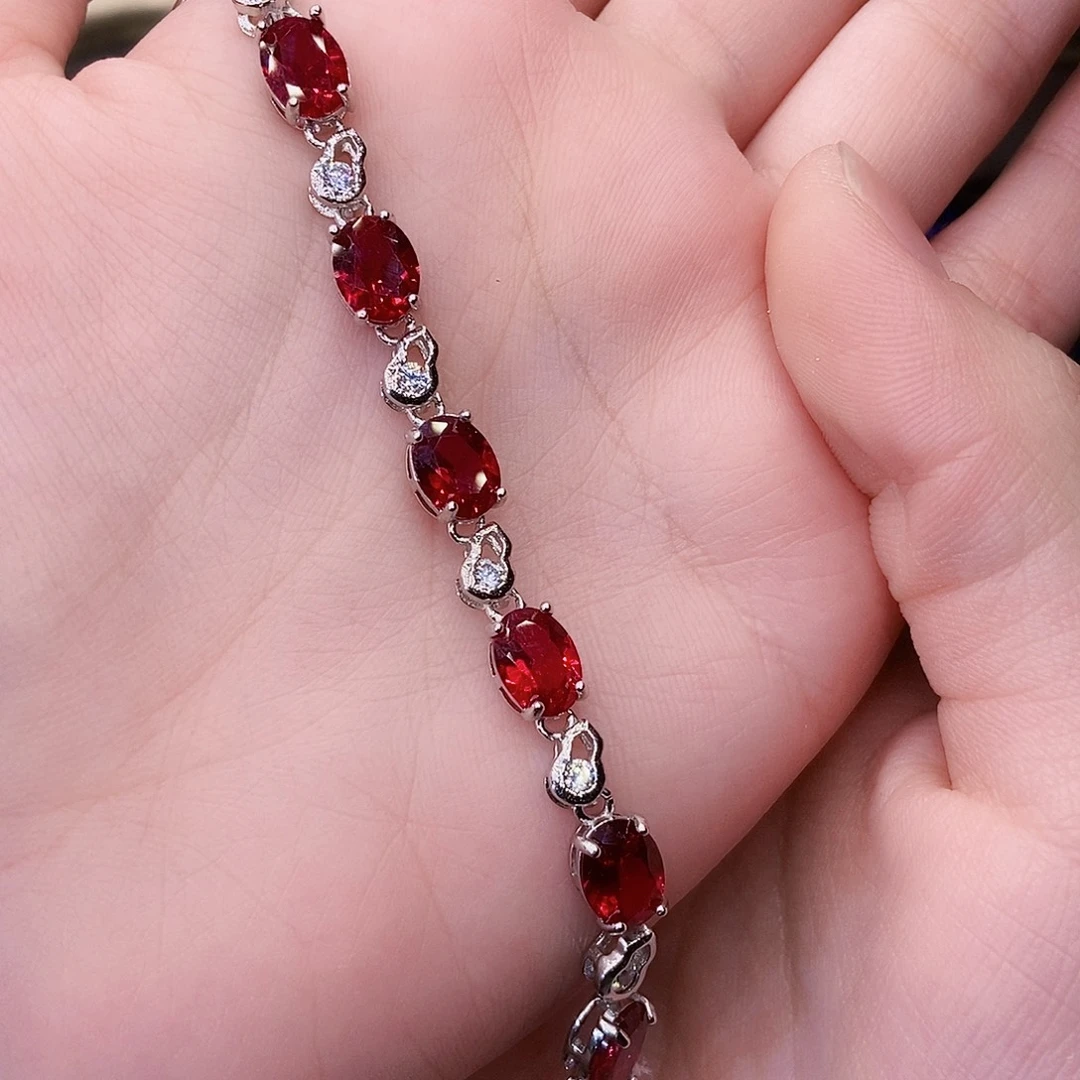 红宝石银S925镶嵌手链
