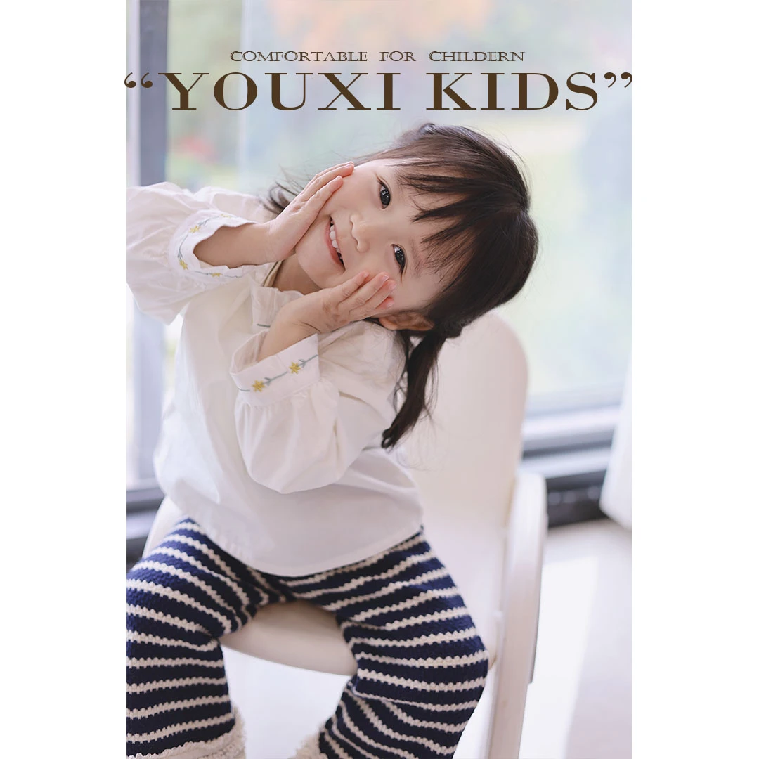 现飞飞家·摩登回响24新款针织条纹蕾丝花边时尚洋气休闲裤 FF2490