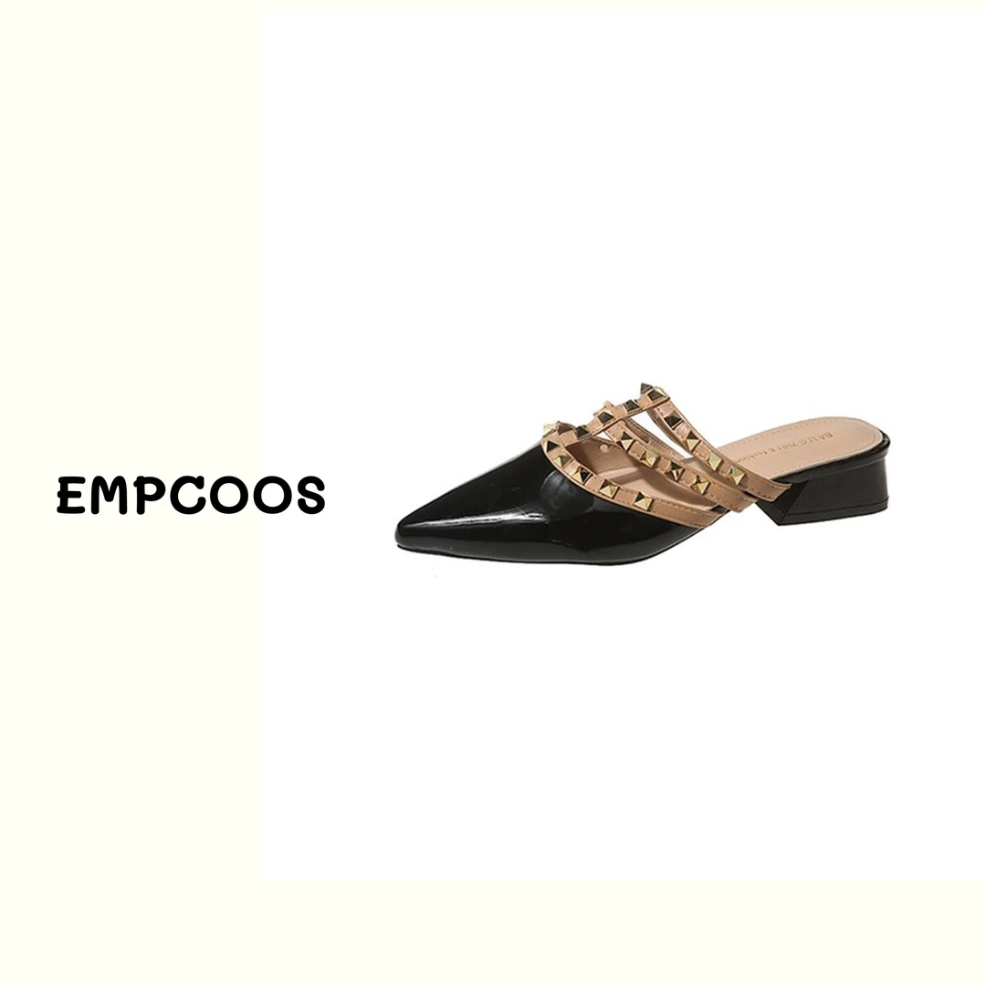 【EMPCOOS】包头半拖鞋气质外穿时尚粗跟懒人穆勒凉拖尖头拖鞋