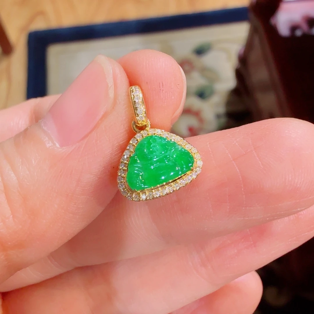 翡翠18K金镶嵌吊坠(不含链)吊坠