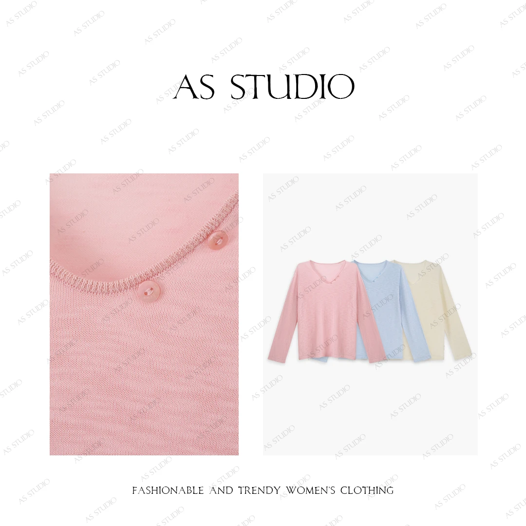 【AS轻飘飘】25新三粒扣V领长袖时尚百搭气质套头衫AS25XXS01045