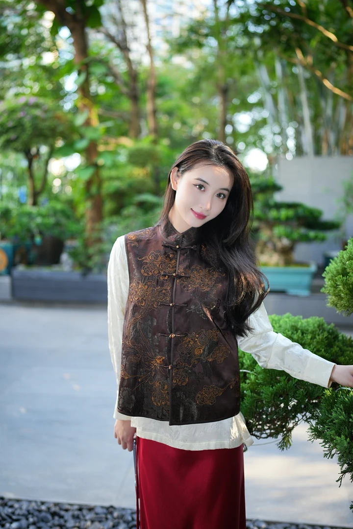 蓝大【旭畅】新中式桑蚕丝马甲7140