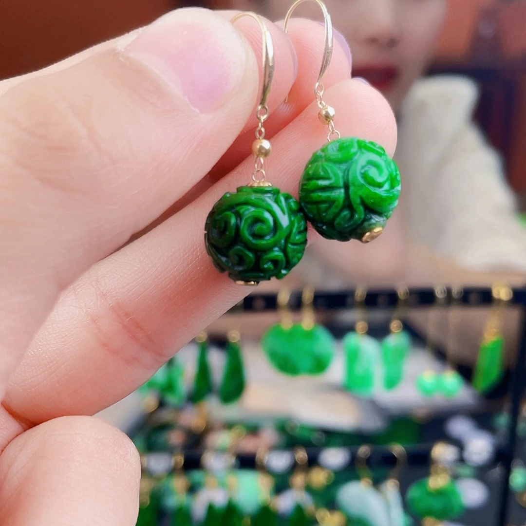 翡翠18K金镶嵌耳饰饰品