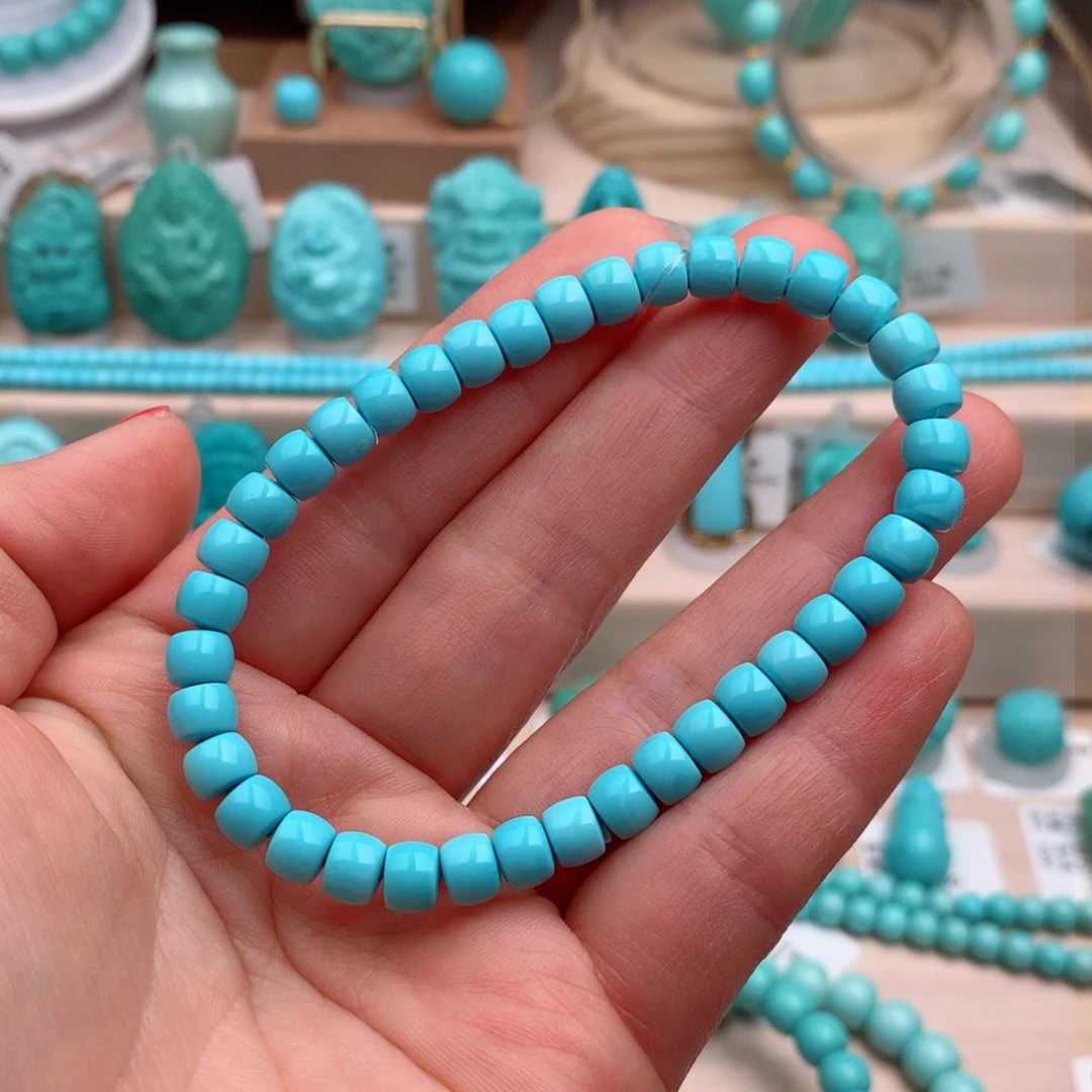 绿松石珠宝奇石未镶嵌河6mm