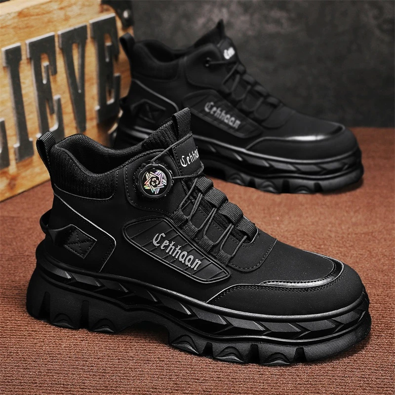 高帮男鞋夏季户外登山运动工装靴男士潮流旋转纽扣防滑耐磨马丁靴