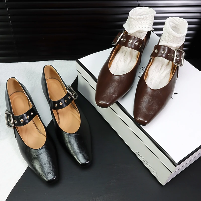 【现货】】瘦版/正常脚型瘦脚穿/春季法式复古低跟浅口单鞋玛丽珍鞋