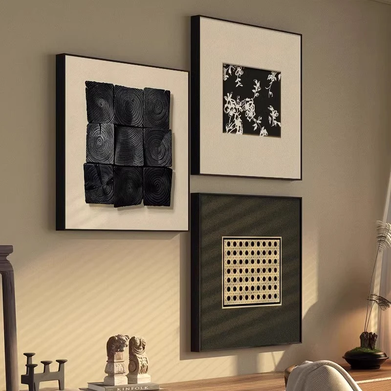 高级感大气平面中古风客厅装饰画复古沙发背景墙挂画抽象餐厅壁画