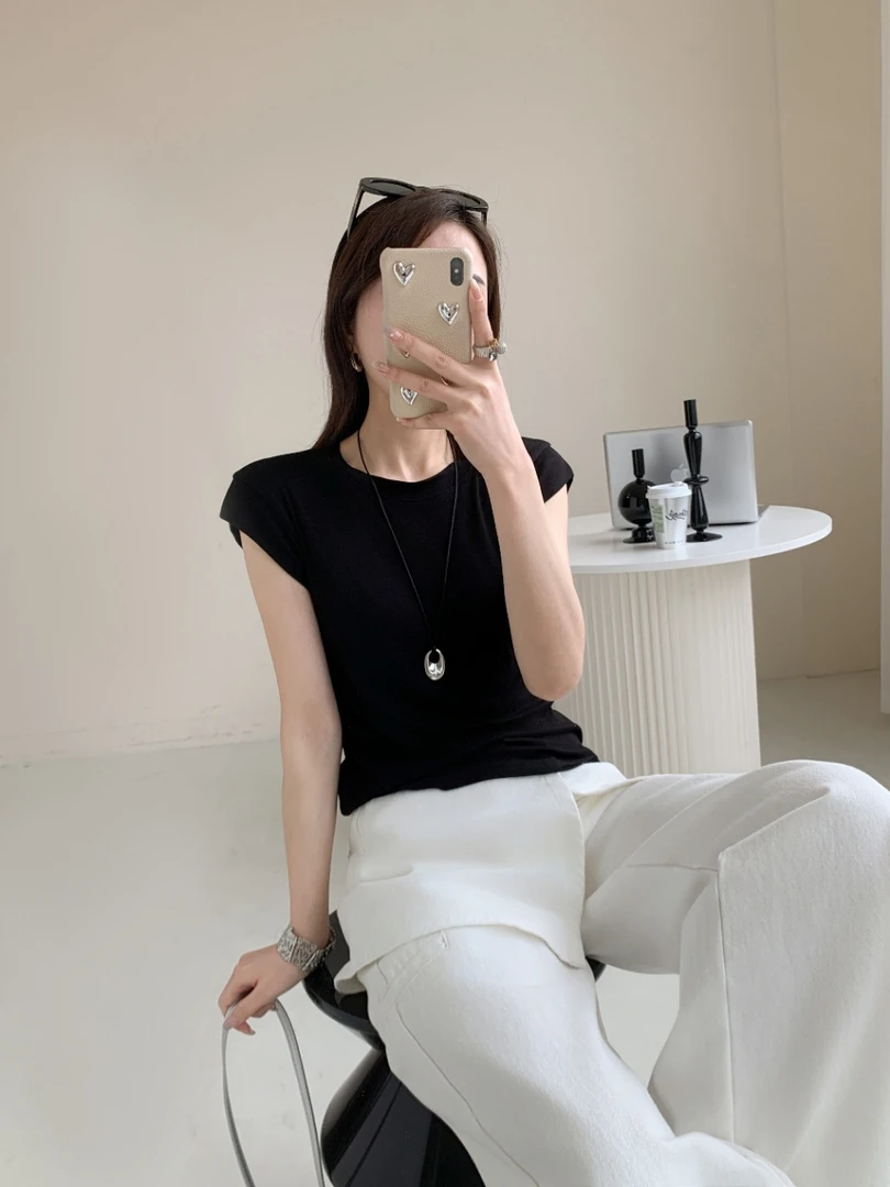 【小飞袖】夏季新款纯欲风显身材掐腰设计感上衣女纯色显瘦