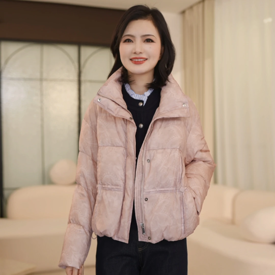 枫竺阿楠anan气质立领印花泡芙感90白鸭绒羽绒服女冬装保暖外套