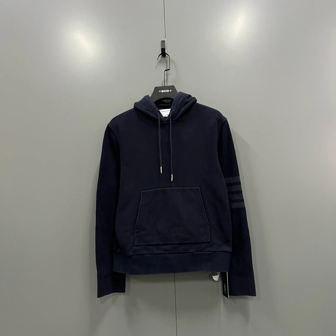 95新 THOMBROWNE h919  藏青色条纹帽衫 2码 009244