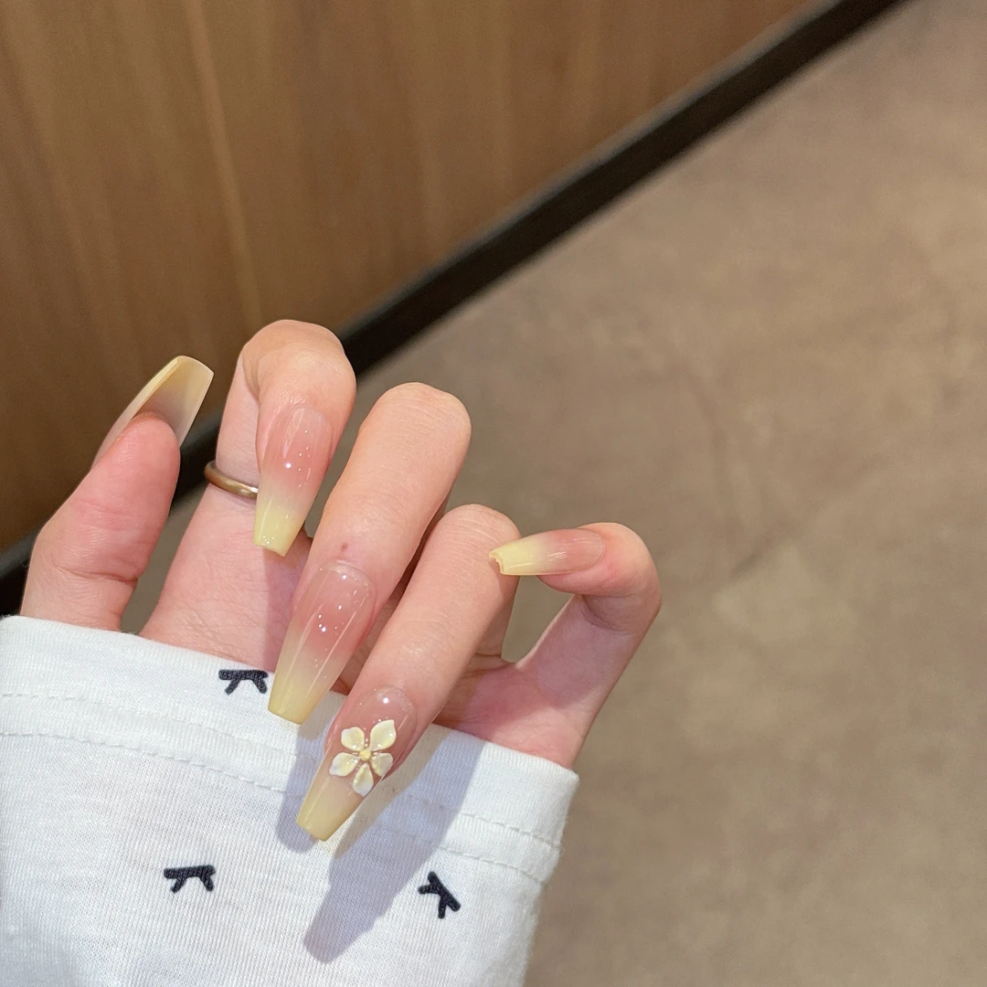 【灿阳小花】纯手工定制可拆卸穿戴甲粉色裸色中长款美甲指甲贴