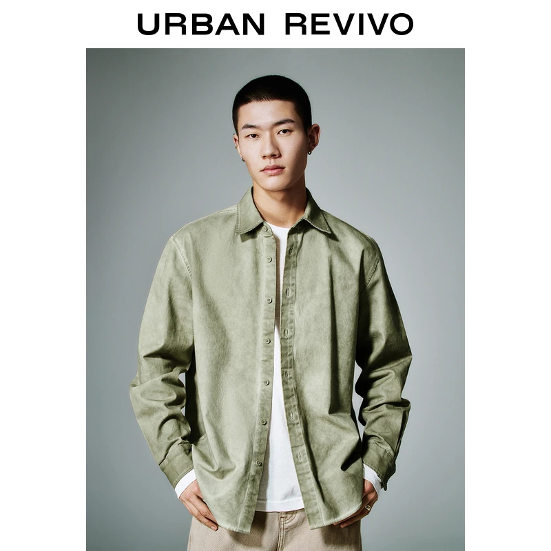 UR2025春季新款男装时尚百搭擦色做旧长袖开襟衬衫UMY250008