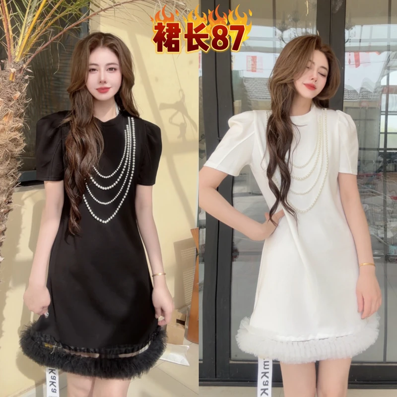 【可可西里】62448铆钉珠珠项链木耳边连衣裙