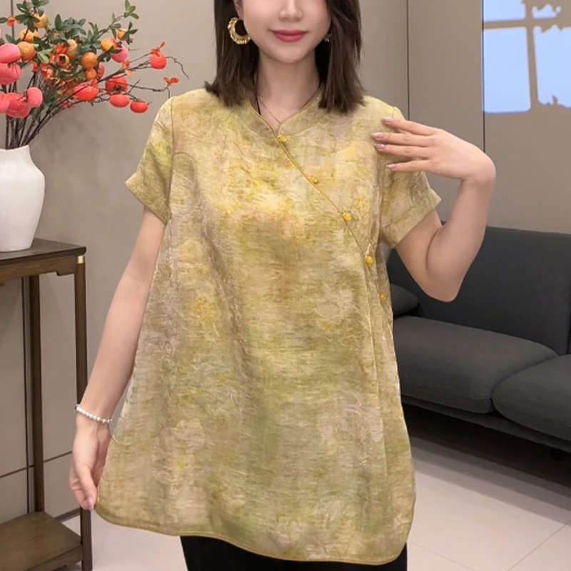 【现货】人丝新中式国风女装短袖上衣夏季新款宽松显瘦时尚82025