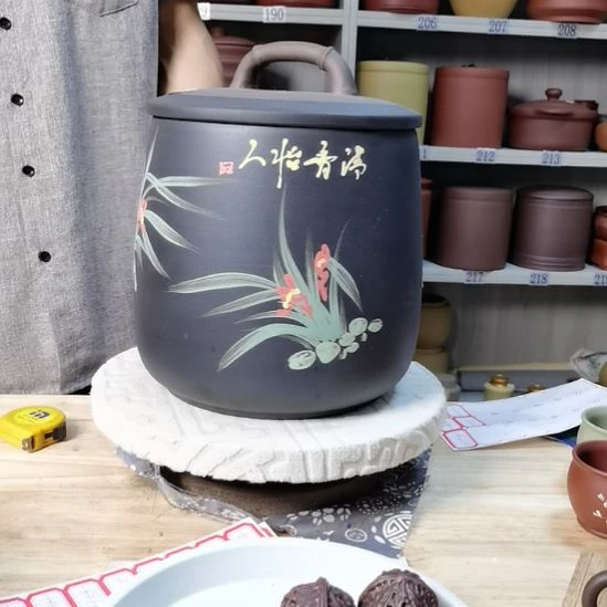 紫砂茶叶罐正品石瓢兰花茶叶罐9121