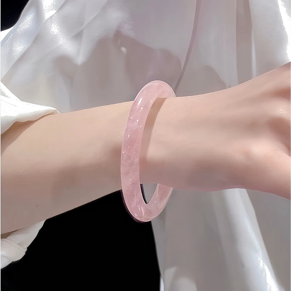 粉晶手镯-三月兔天然圆条粉晶手镯马粉水晶桃冻粉水晶手镯